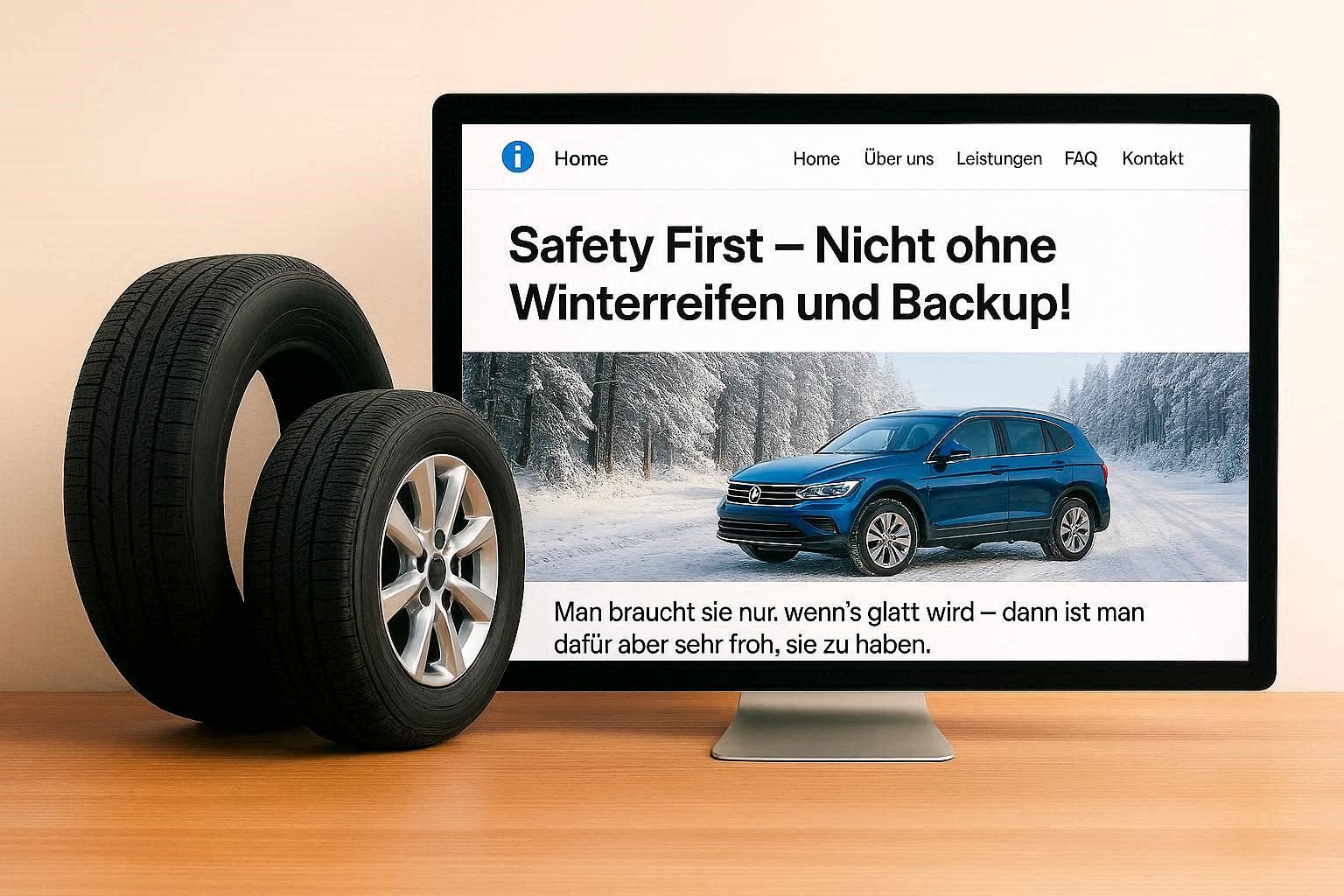 Winterreifen als Symbol für Website-Sicherheit und SSL